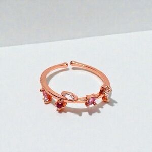 Mini Crystal Garden 14k Rose Gold Plate Minimalist Stacking Ring Adjustable Band